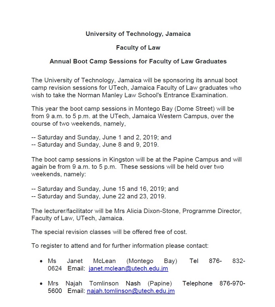 Norman Manley Law School Entrance Examination Boot Camp Sessions